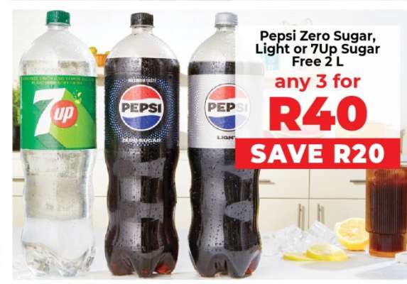 Pepsi Zero Sugar, Light or 7Up Sugar Free 2 L