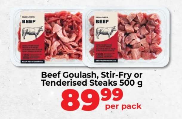 Beef Goulash, Stir-Fry or Tenderised Steaks 500 g