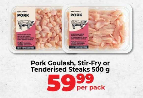 Pork Goulash, Stir-Fry or Tenderised Steaks 500 g