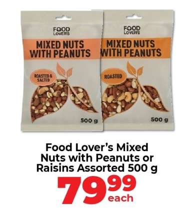 Food Lover’s Mixed Nuts with Peanuts or Raisins Assorted 500 g