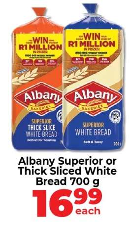 Albany Superior or Thick Sliced White Bread 700 g