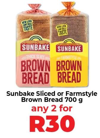 Sunbake Sliced or Farmstyle Brown Bread 700 g