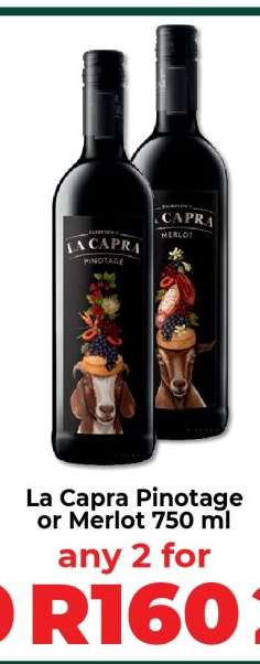 La Capra Pinotage or Merlot 750 ml