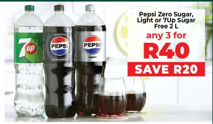 Pepsi Zero Sugar, Light or 7Up Sugar Free 2 L