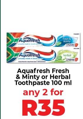Aquafresh Fresh & Minty or Herbal Toothpaste 100 ml