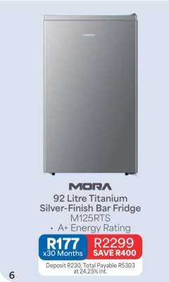MORA 92 Litre Titanium Silver-Finish Bar Fridge