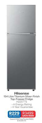 Hisense 154 Litre Titanium Silver-Finish Top-Freezer Fridge