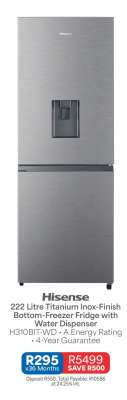 Hisense 222 Litre Titanium Inox-Finish Bottom-Freezer Fridge with Water Dispenser