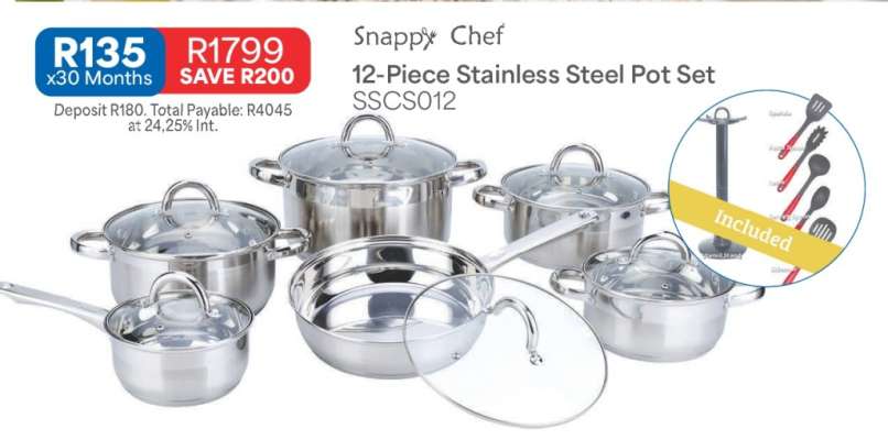 Snappy Chef 12-Piece Stainless Steel Pot Set SSCS012