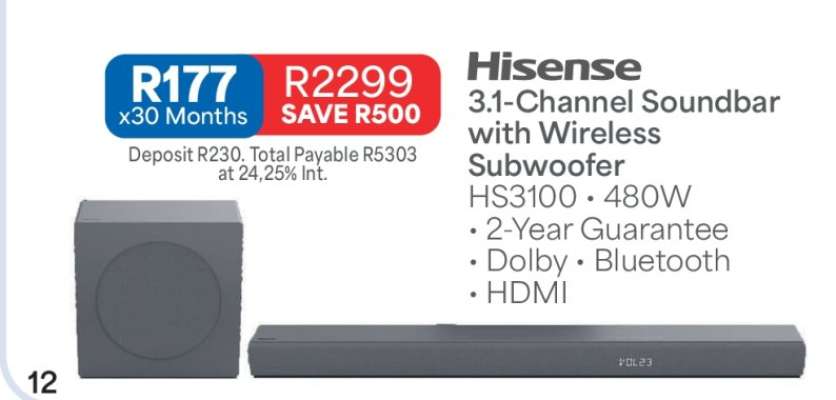 Hisense 3.1-Channel Soundbar with Wireless Subwoofer