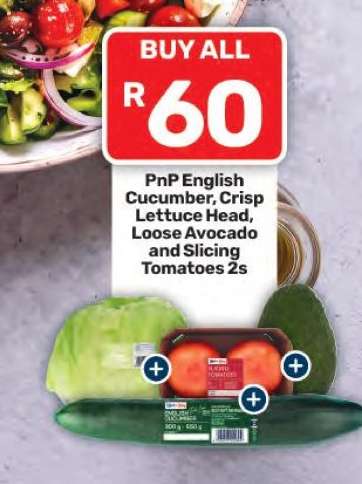 PnP English Cucumber, Crisp Lettuce Head, Loose Avocado and Slicing Tomatoes 2s