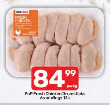 PnP Fresh Chicken Drumsticks 6s or Wings 12s