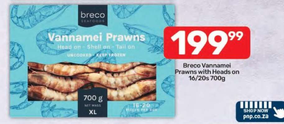 Breco Vannamei Prawns with Heads on 16/20s 700g