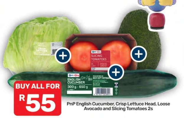 PnP English Cucumber, Crisp Lettuce Head, Loose Avocado and Slicing Tomatoes 2s