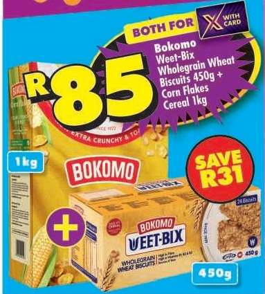 Bokomo Weet-Bix Wholegrain Wheat Biscuits 450g + Corn Flakes Cereal 1kg