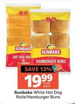 Sunbake White Hot Dog Rolls/Hamburger Buns