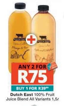 Dutch East 100% Fruit Juice Blend All Variants 1,5ℓ