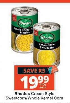 Rhodes Cream Style Sweetcorn/Whole Kernel Corn
