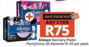 ALWAYS SANITARY PADS/PANTYLINERS