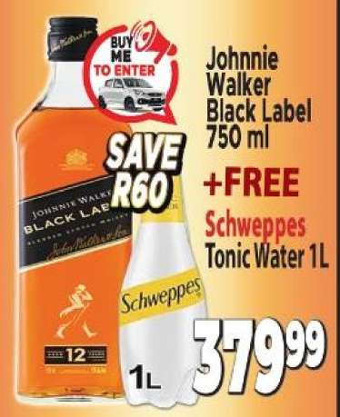 Johnnie Walker Black Label 750 ml + FREE Schweppes Tonic Water 1L