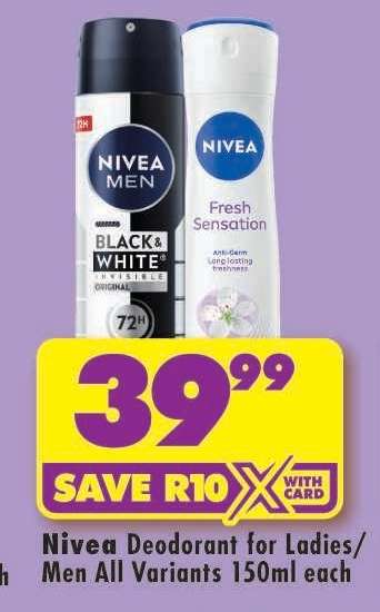Nivea Deodorant for Ladies/Men All Variants 150ml each