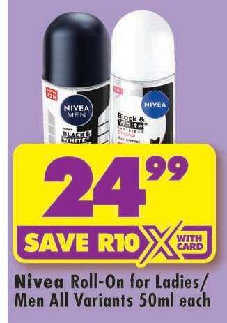 NIVEA ROLL-ON FOR LADIES/MEN all variants 50ml each