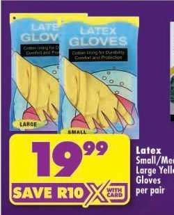 Latex Small/Medium/Large Yellow Gloves per pair