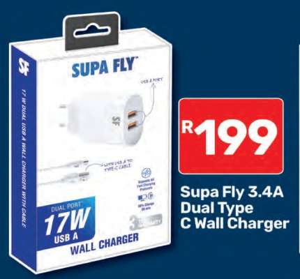 Supa Fly 3.4A Dual Type C Wall Charger