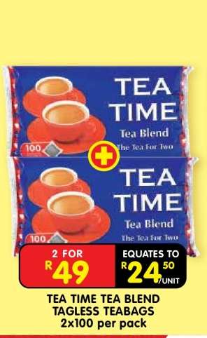 TEA TIME TEA BLEND TAGLESS TEABAGS 2x100 per pack
