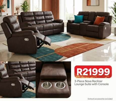 3-Piece Nova Recliner Lounge Suite with Console