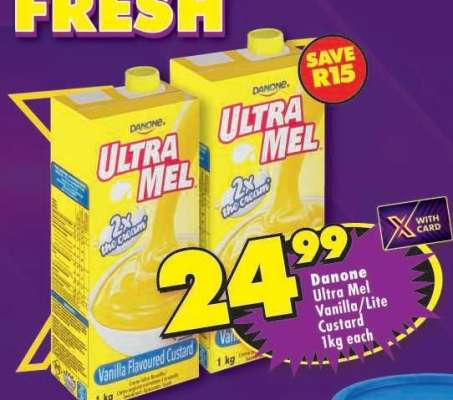 Danone Ultra Mel Vanilla/Lite Custard 1kg each