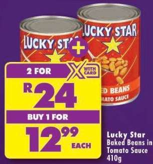 LUCKY STAR BAKED BEANS IN TOMATO SAUCE 410g