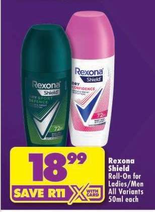 Rexona Shield Roll-On For Ladies/Men All Variants 50ml each