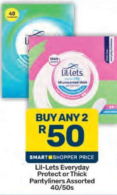 Lil-Lets Everyday Protect or Thick Pantyliners Assorted 40/50s