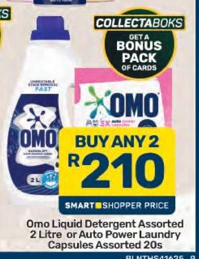 Omo Liquid Detergent Assorted 2 Litre or Auto Power Laundry Capsules Assorted 20s