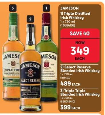 Jameson Triple Distilled Irish Whiskey