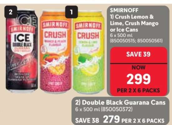 SMIRNOFF Crush Lemon & Lime, Crush Mango or Ice Cans