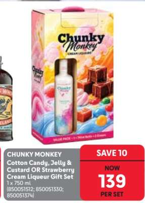 CHUNKY MONKEY Cotton Candy, Jelly & Custard OR Strawberry Cream Liqueur Gift Set