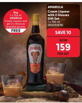 AMARULA Cream Liqueur with 2 Glasses Gift Set