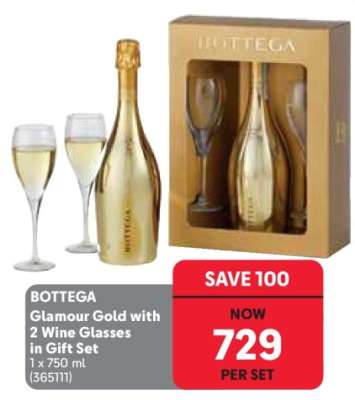 BOTTEGA Glamour Gold with 2 Wine Glasses in Gift Set