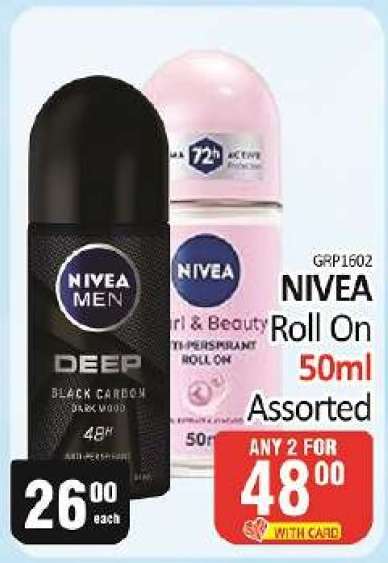 NIVEA Roll On 50ml Assorted