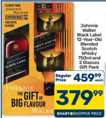 Johnnie Walker Black Label 12-Year-Old Blended Scotch Whisky 750ml and 2 Glasses Gift Pack