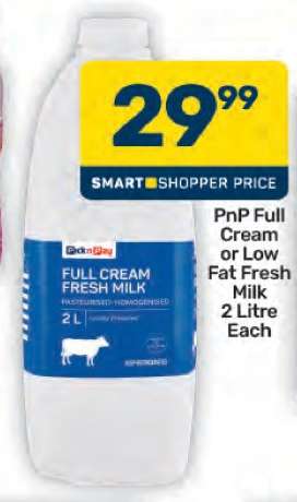 PnP Full Cream or Low Fat Fresh Milk