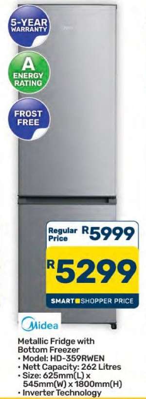 Midea Metallic Fridge with Bottom Freezer