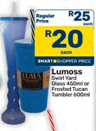 Lumoss Swirl Yard Glass 450ml or Frosted Tucan Tumbler 600ml