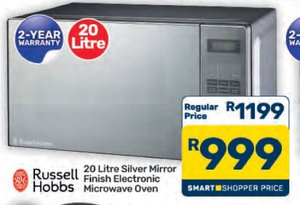 Russell Hobbs 20 Litre Silver Mirror Finish Electronic Microwave Oven
