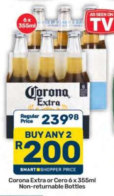 Corona Extra or Cero 6 x 355ml Non-returnable Bottles
