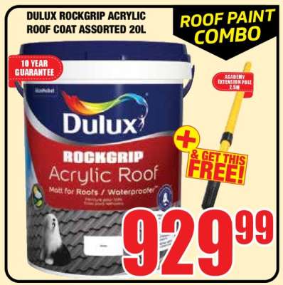 DULUX ROCKGRIP ACRYLIC ROOF COAT ASSORTED 20L