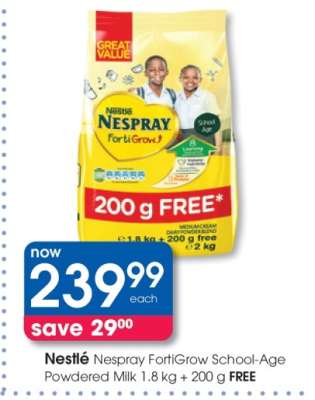 Nestlé Nespray FortiGrow School-Age Powdered Milk 1.8 kg + 200 g FREE
