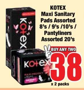 KOTEX Maxi Sanitary Pads Assorted 8's / 9's / 10's / Pantyliners Assorted 20's